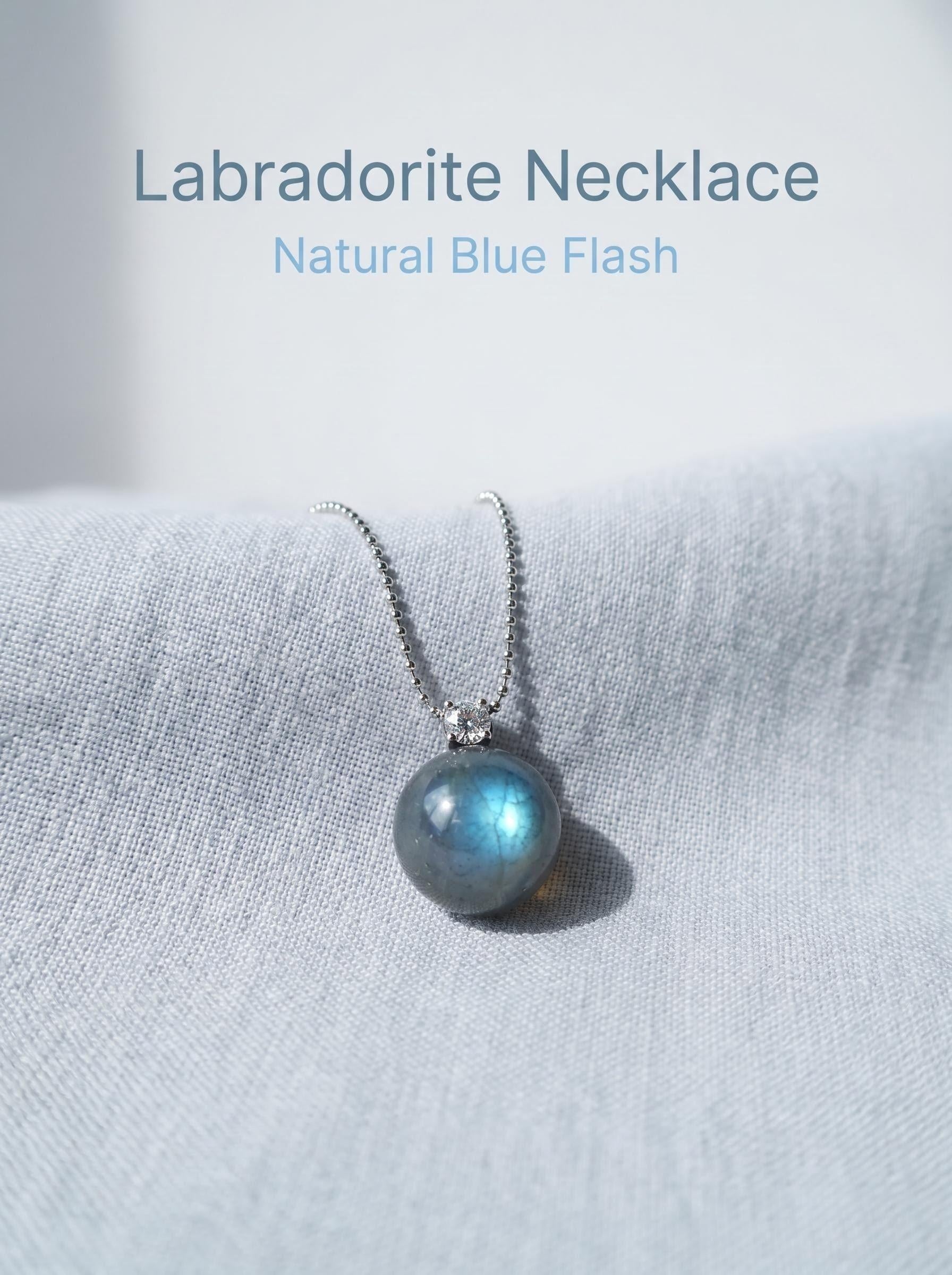 Minimalist Labradorite Orb Necklace – Sterling Silver Blue Flash Pendant