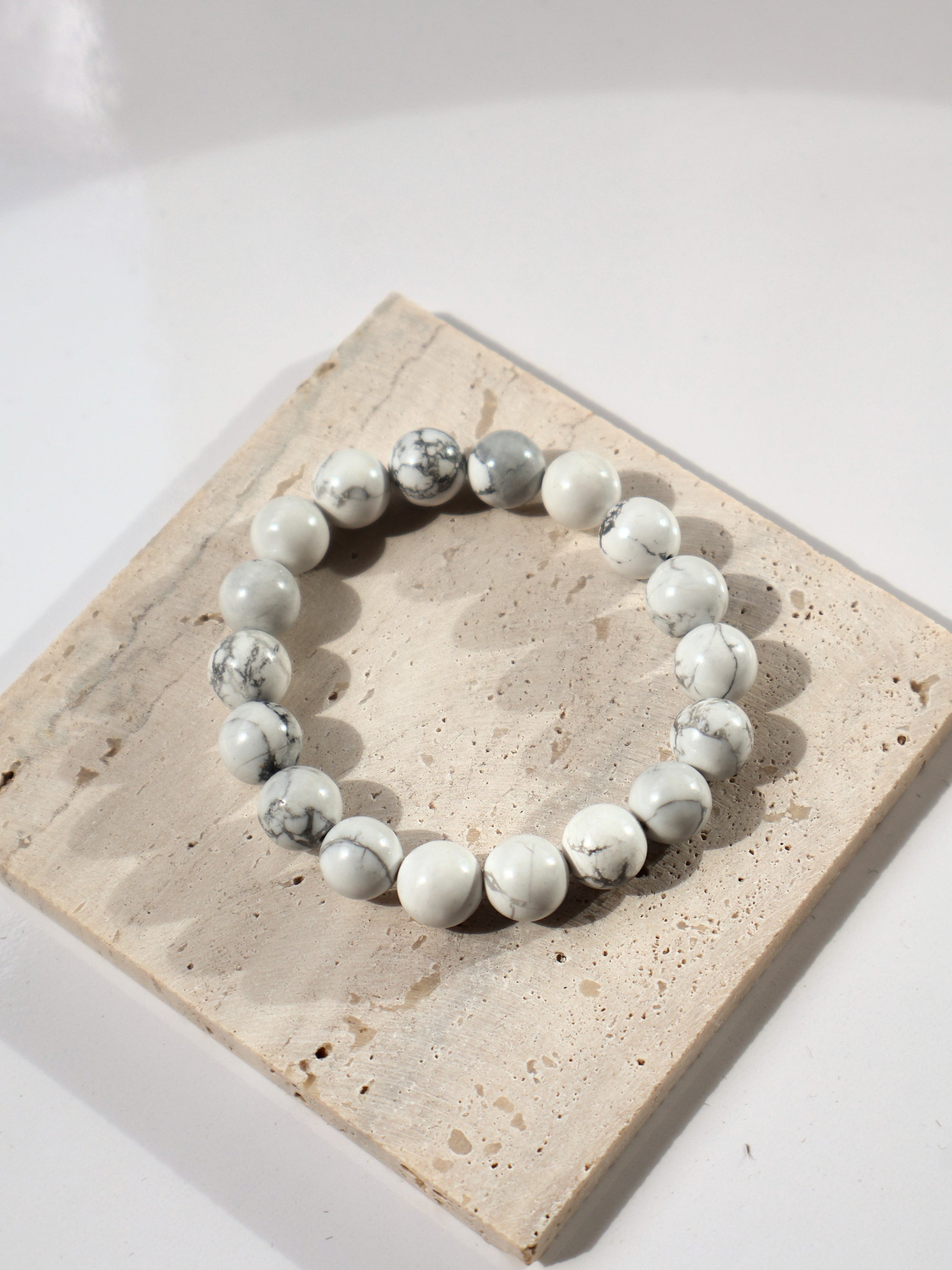 Natural White Howlite Bracelet - Men’s 10mm Stone for Inner Balance & Patience