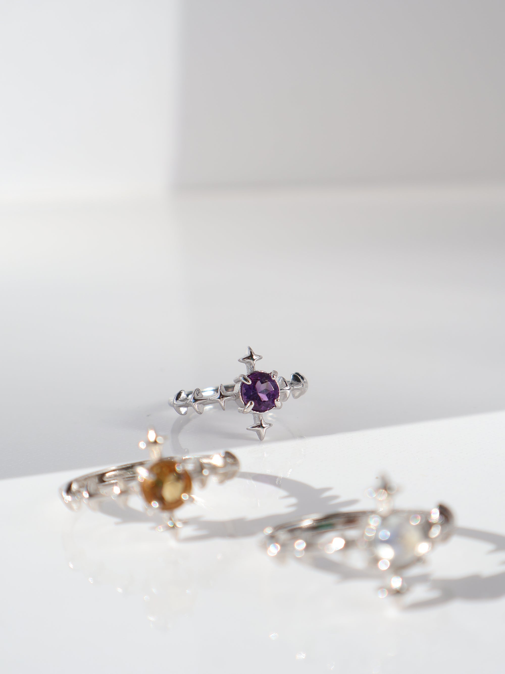 Y2K Star Birthstone Ring, Sterling Silver Adjustable Moonstone, Amethyst or Citrine Jewelry, Gift for Her