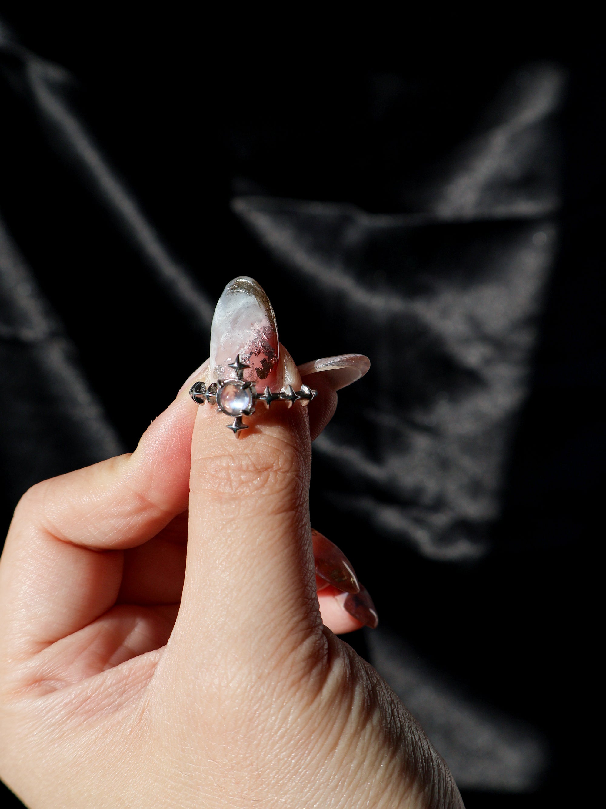 Y2K Star Birthstone Ring, Sterling Silver Adjustable Moonstone, Amethyst or Citrine Jewelry, Gift for Her