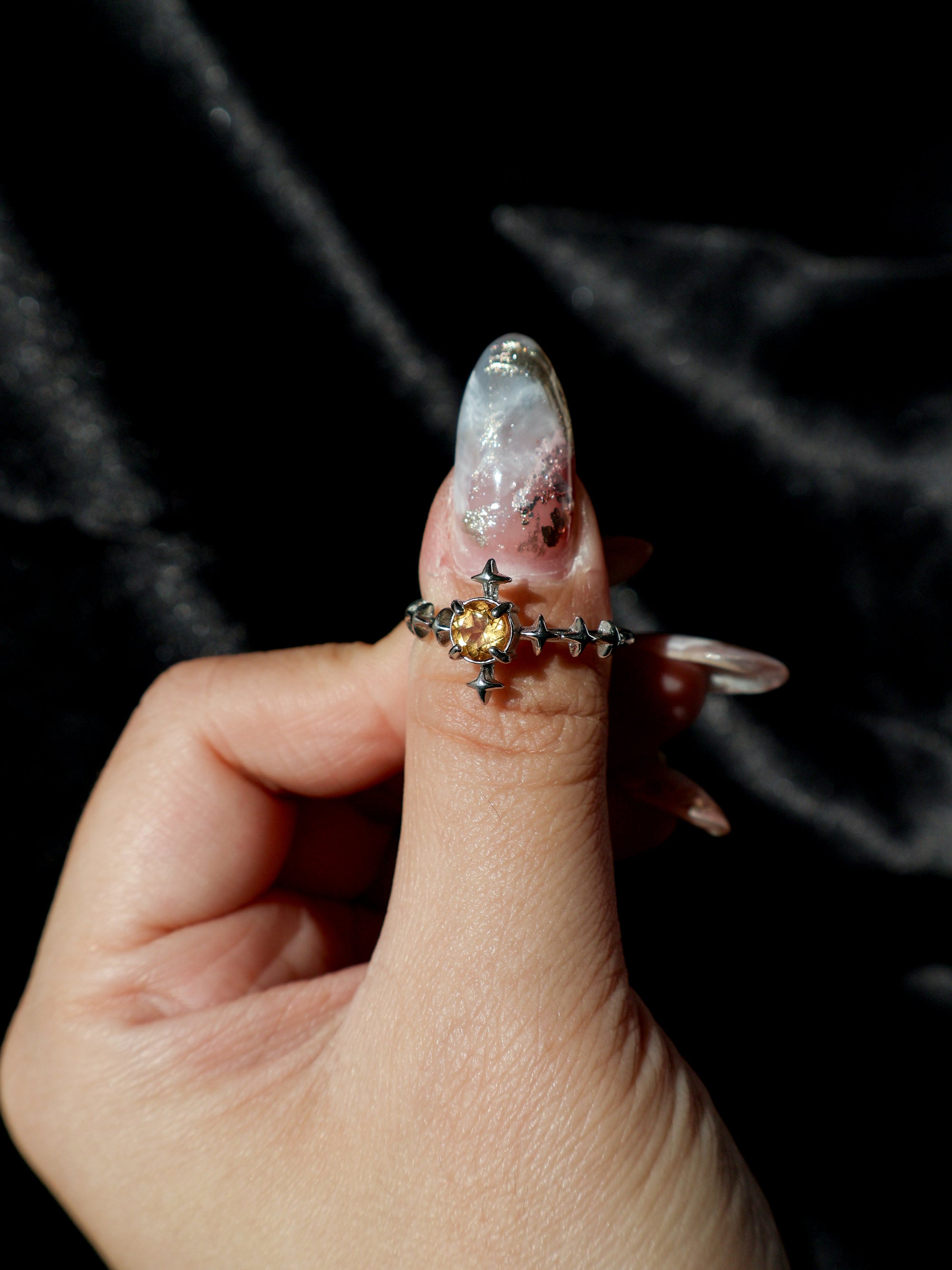 Y2K Star Birthstone Ring, Sterling Silver Adjustable Moonstone, Amethyst or Citrine Jewelry, Gift for Her