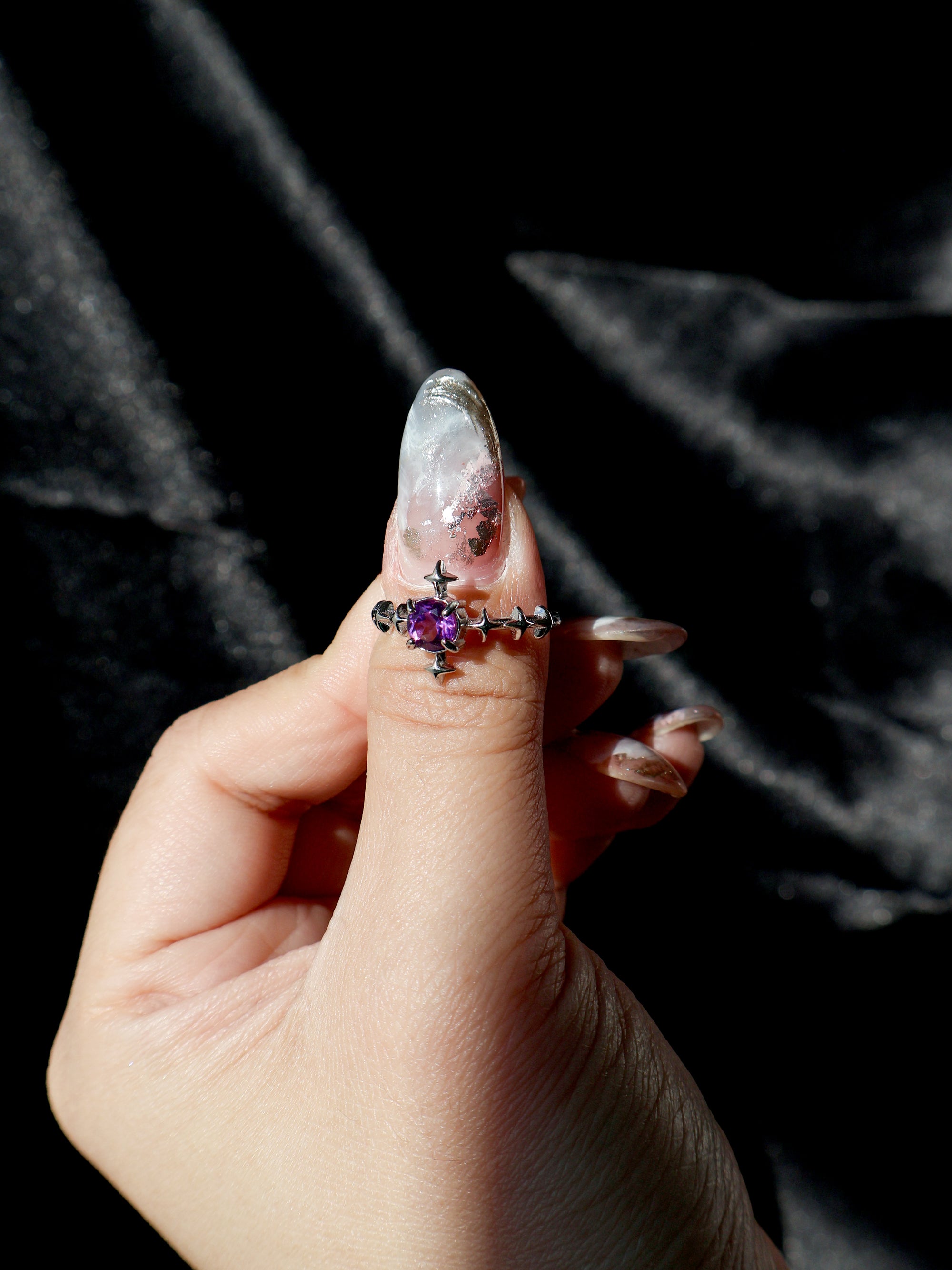 Y2K Star Birthstone Ring, Sterling Silver Adjustable Moonstone, Amethyst or Citrine Jewelry, Gift for Her