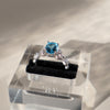 Swiss Blue Topaz Ring, Oval Cut Dainty S925 Ring, Sterling Silver Brushed Band with Star Details, December Birthstone Jewelry For Her