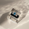 Swiss Blue Topaz Ring, Oval Cut Dainty S925 Ring, Sterling Silver Brushed Band with Star Details, December Birthstone Jewelry For Her