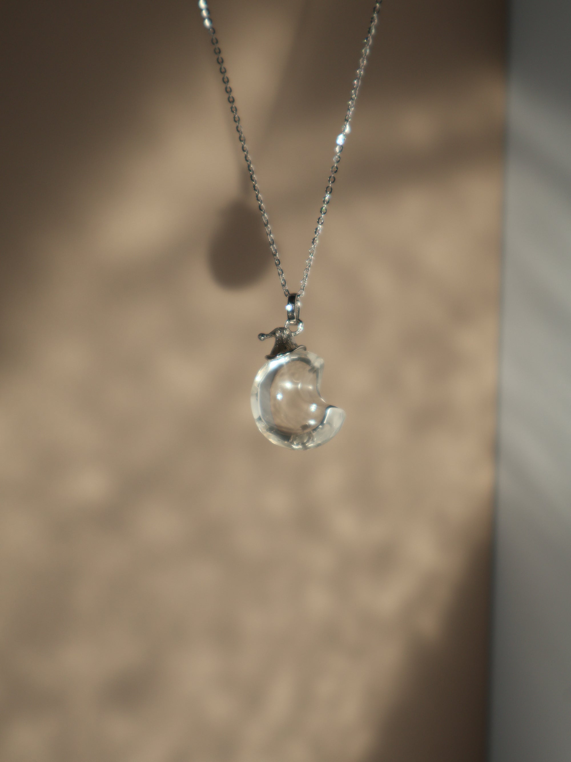 Clear Quartz Celestial Necklace – Sterling Silver Moon, Star & Witch Hat Pendant