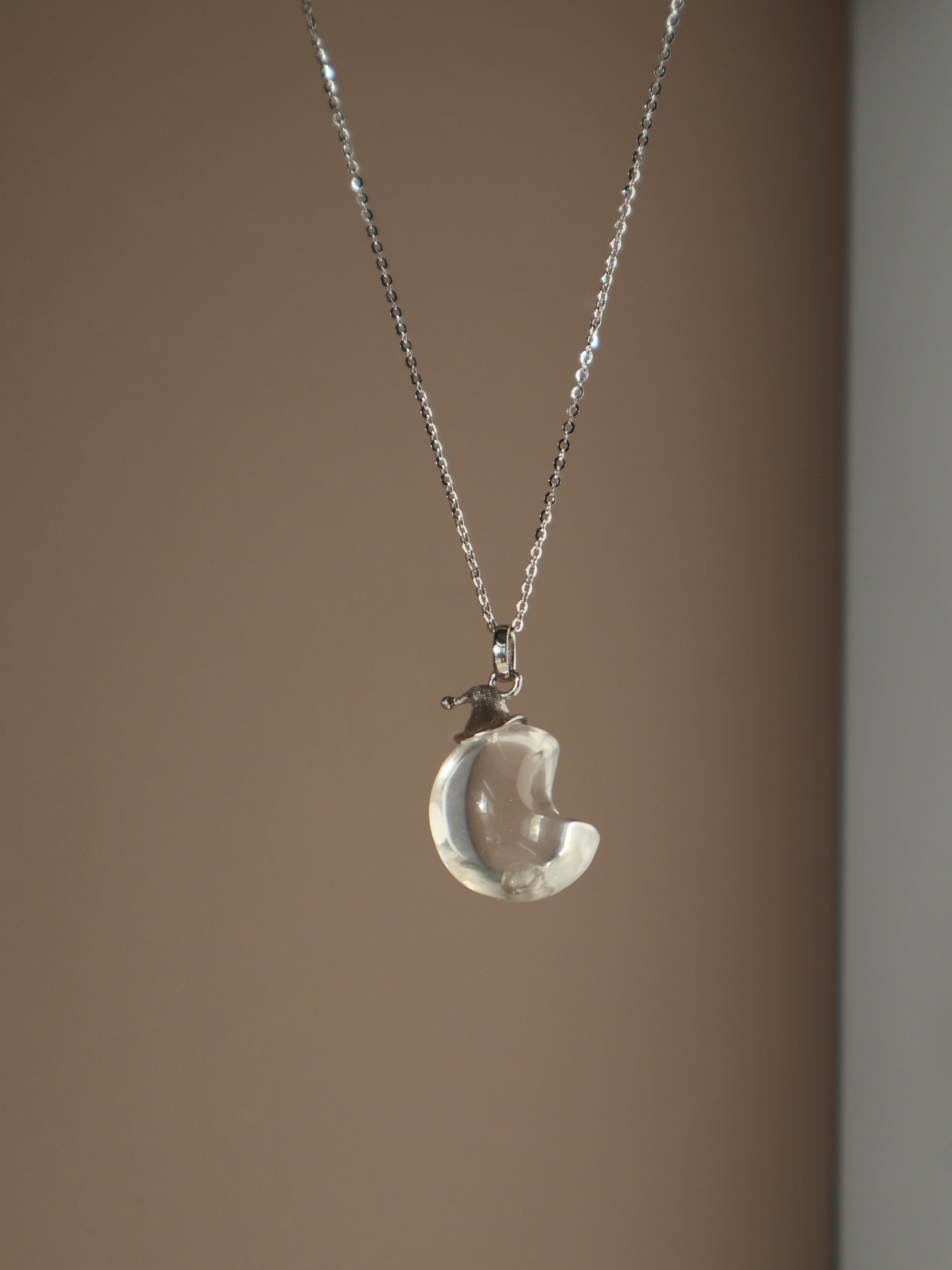 Clear Quartz Celestial Necklace – Sterling Silver Moon, Star & Witch Hat Pendant