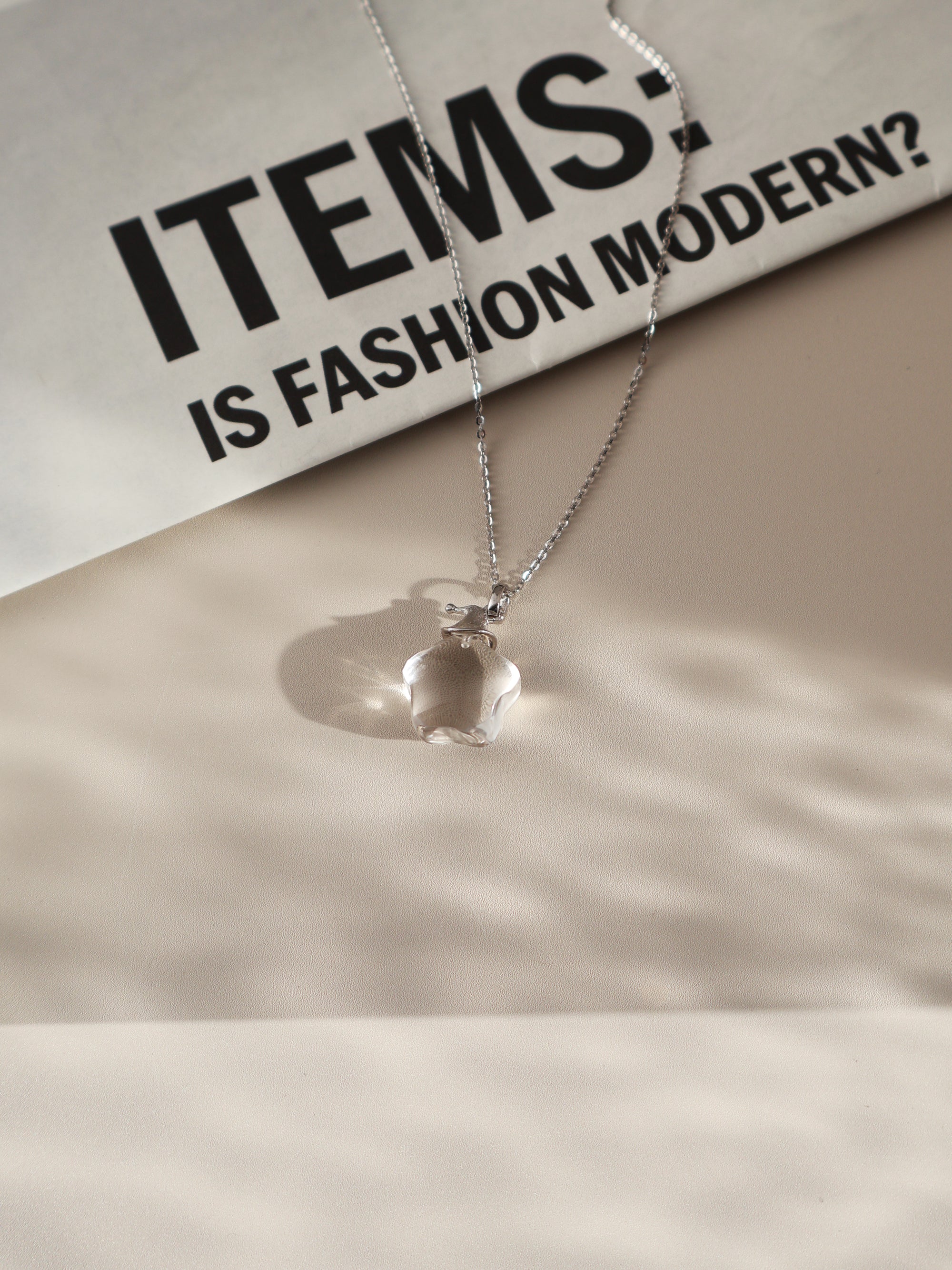 Clear Quartz Celestial Necklace – Sterling Silver Moon, Star & Witch Hat Pendant