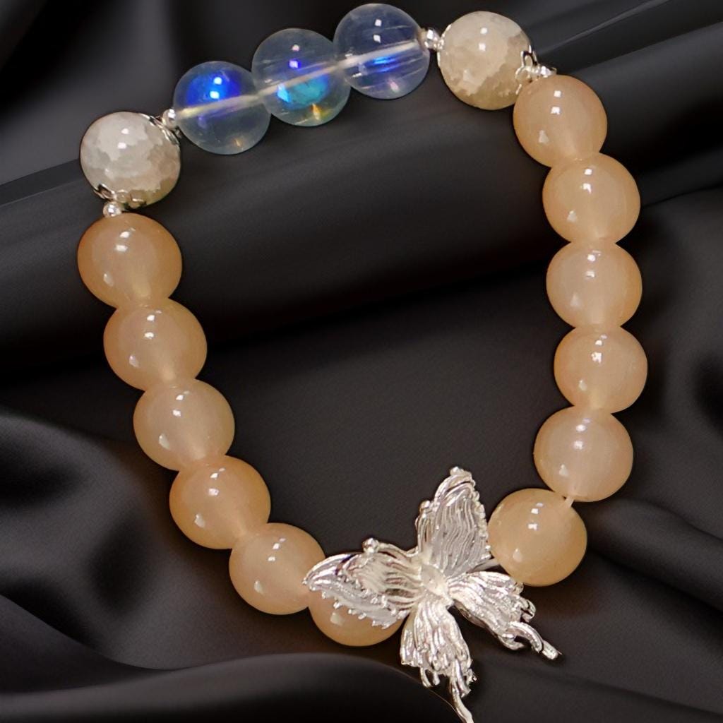 Stylish Champagne Butterfly Glass Beads Bracelet| Cuff bracelets| Sparking shimmer beads - Good Vibes
