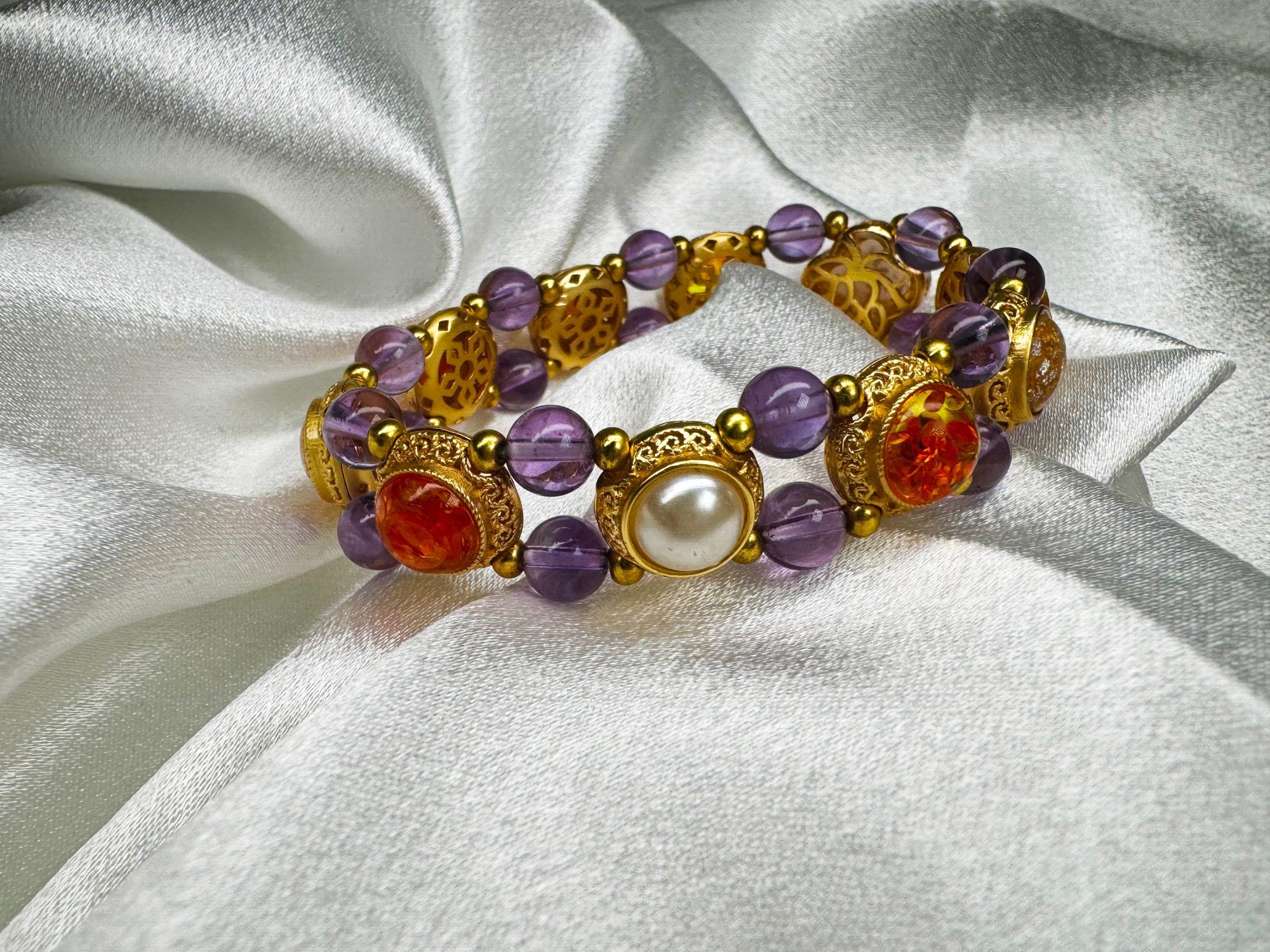 Purple Pearl and Glass Beads Mixed handmade Bracelet/Double layer Bracelet
