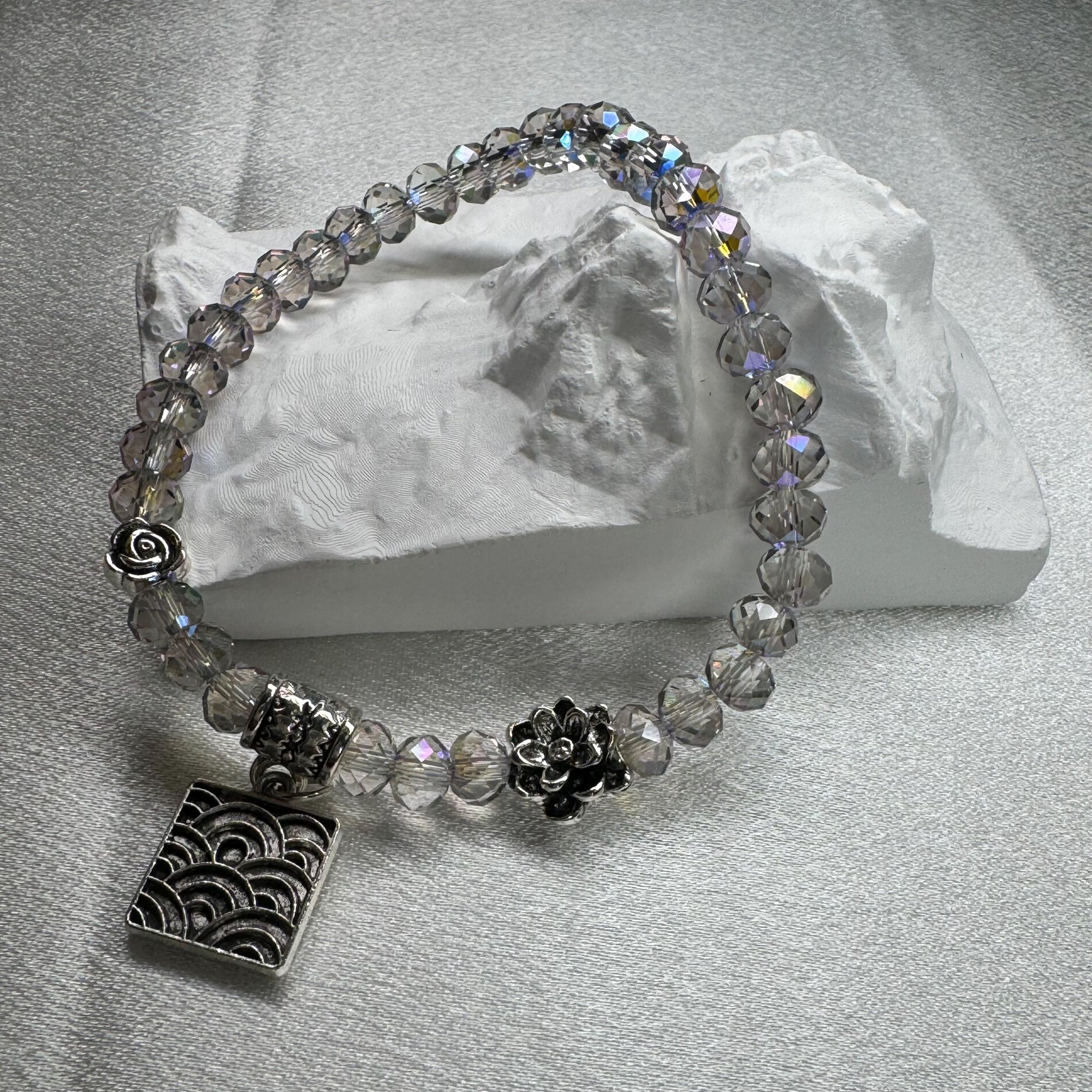 Aqua Blue Glass Beaded Bracelet: Pearl-Like Butterfly Charm