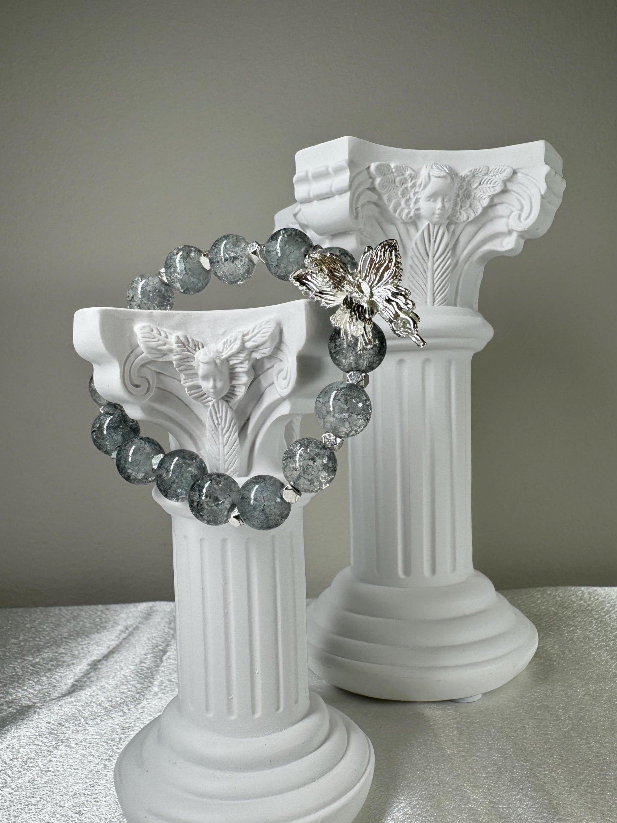 Gray butterfly bead bracelet/Handmade/multiple choice of charms/maple leaf/crown/ Unique design