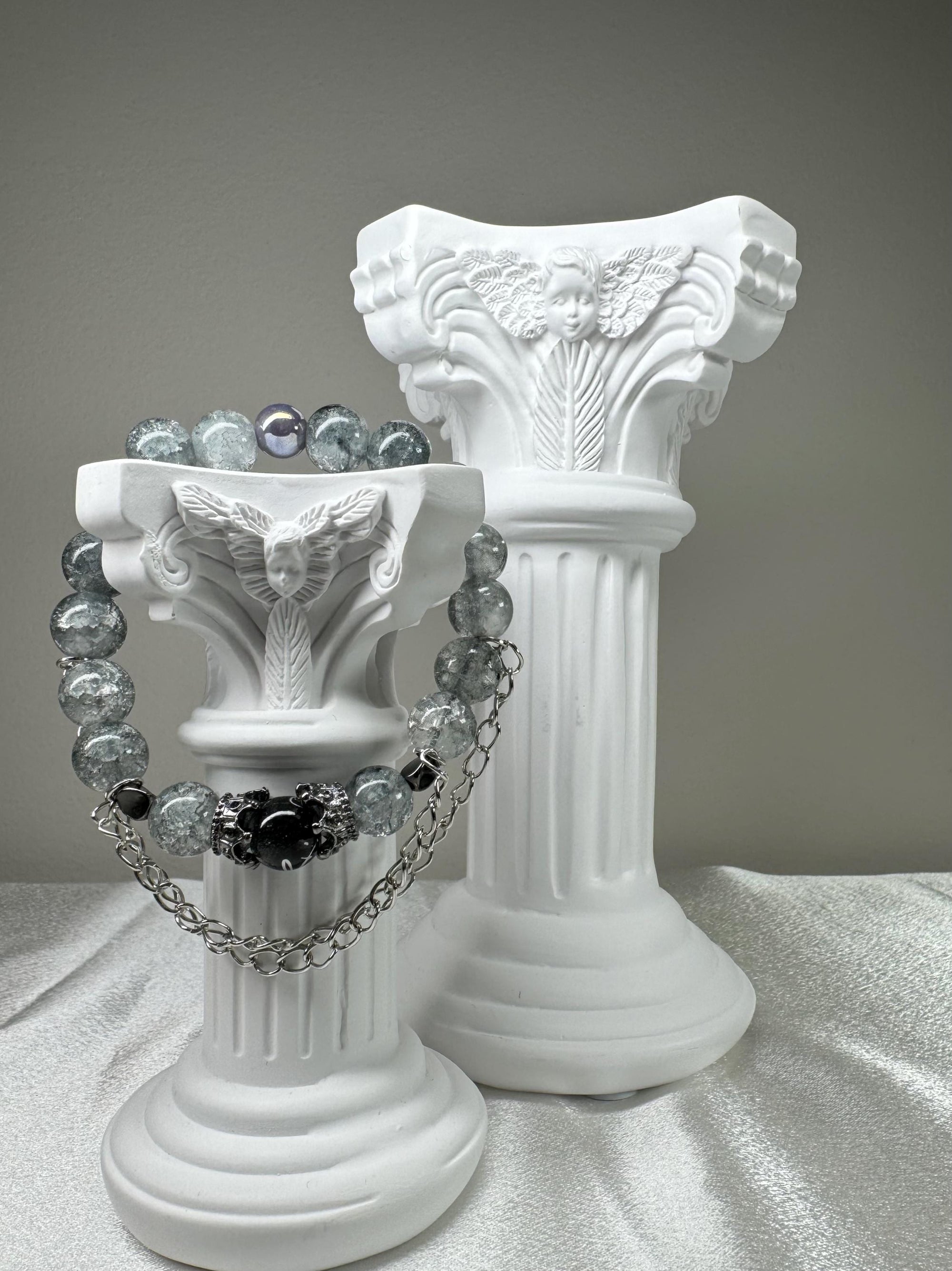 Gray butterfly bead bracelet/Handmade/multiple choice of charms/maple leaf/crown/ Unique design