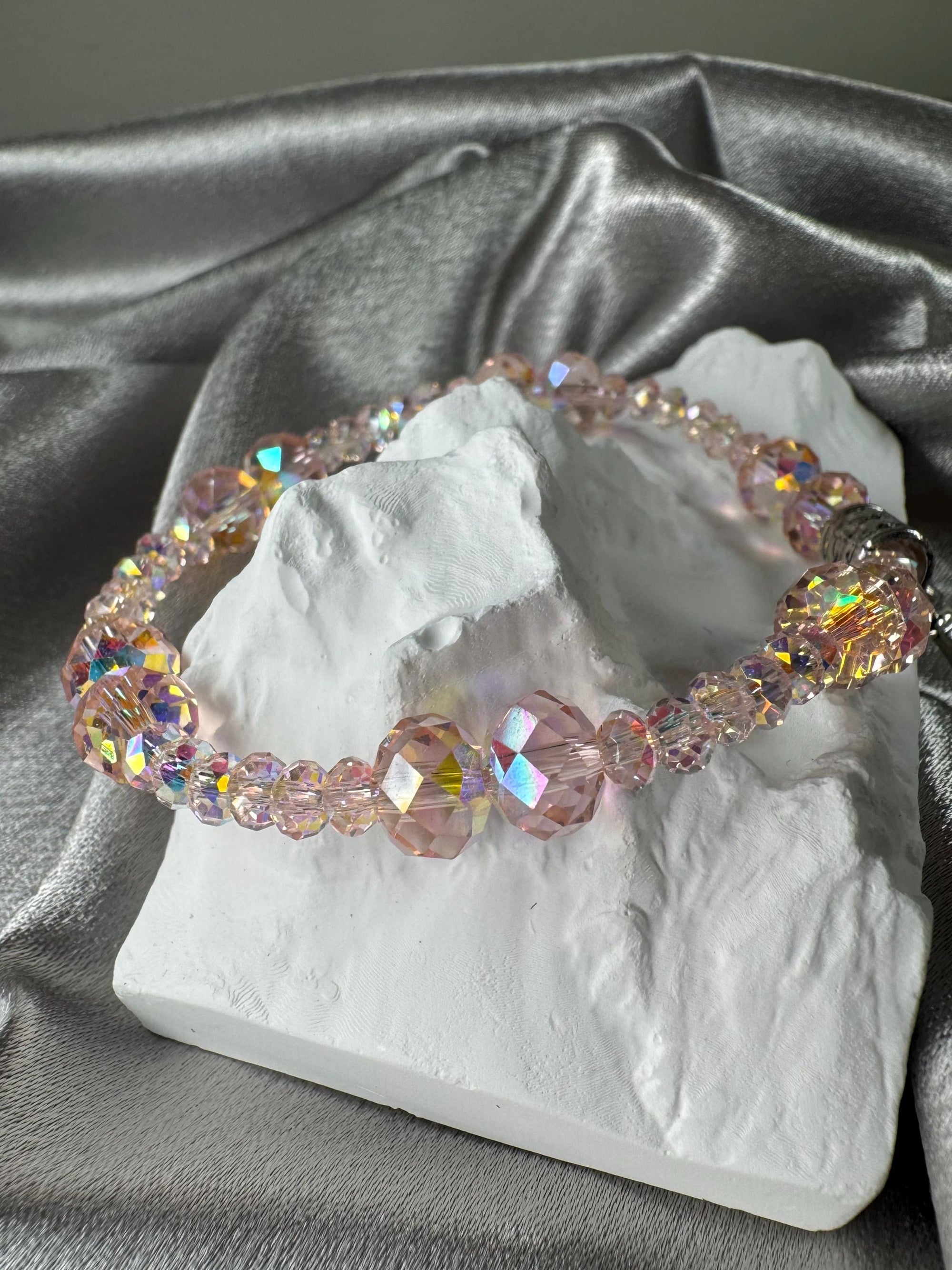 Glistening Pink & Gold Bead bracelet Collection: Iridescent| Pink cuff bracelets |Unique handmade design
