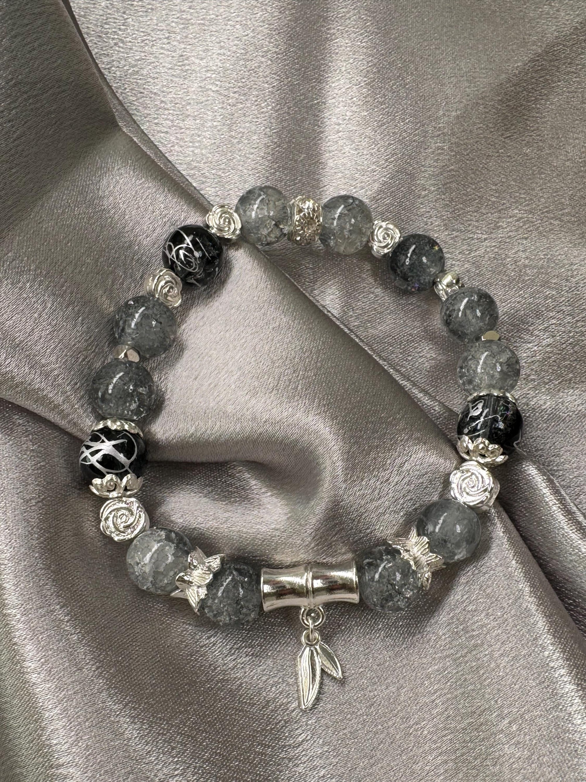 Gray butterfly bead bracelet/Handmade/multiple choice of charms/maple leaf/crown/ Unique design