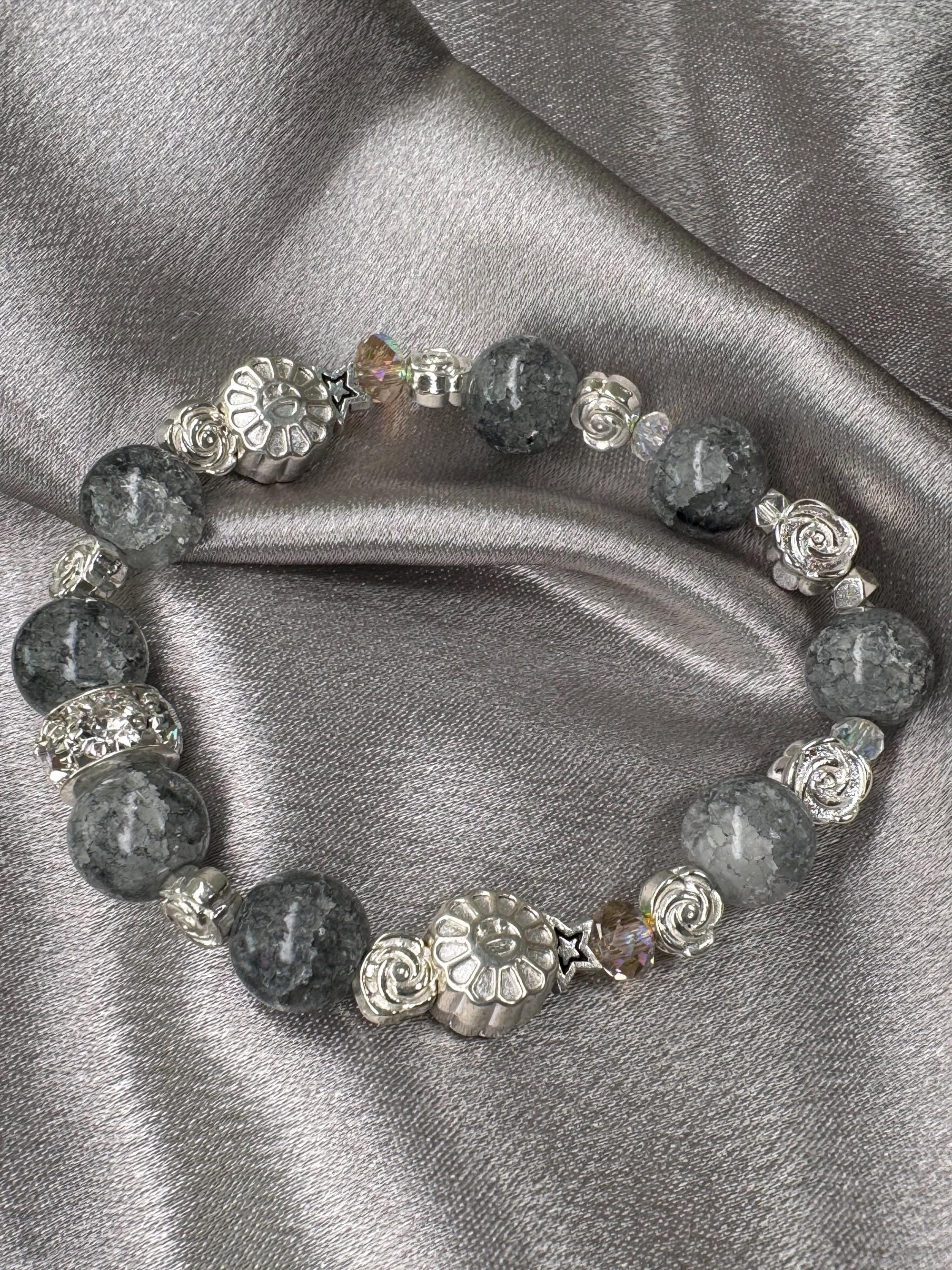 Gray butterfly bead bracelet/Handmade/multiple choice of charms/maple leaf/crown/ Unique design