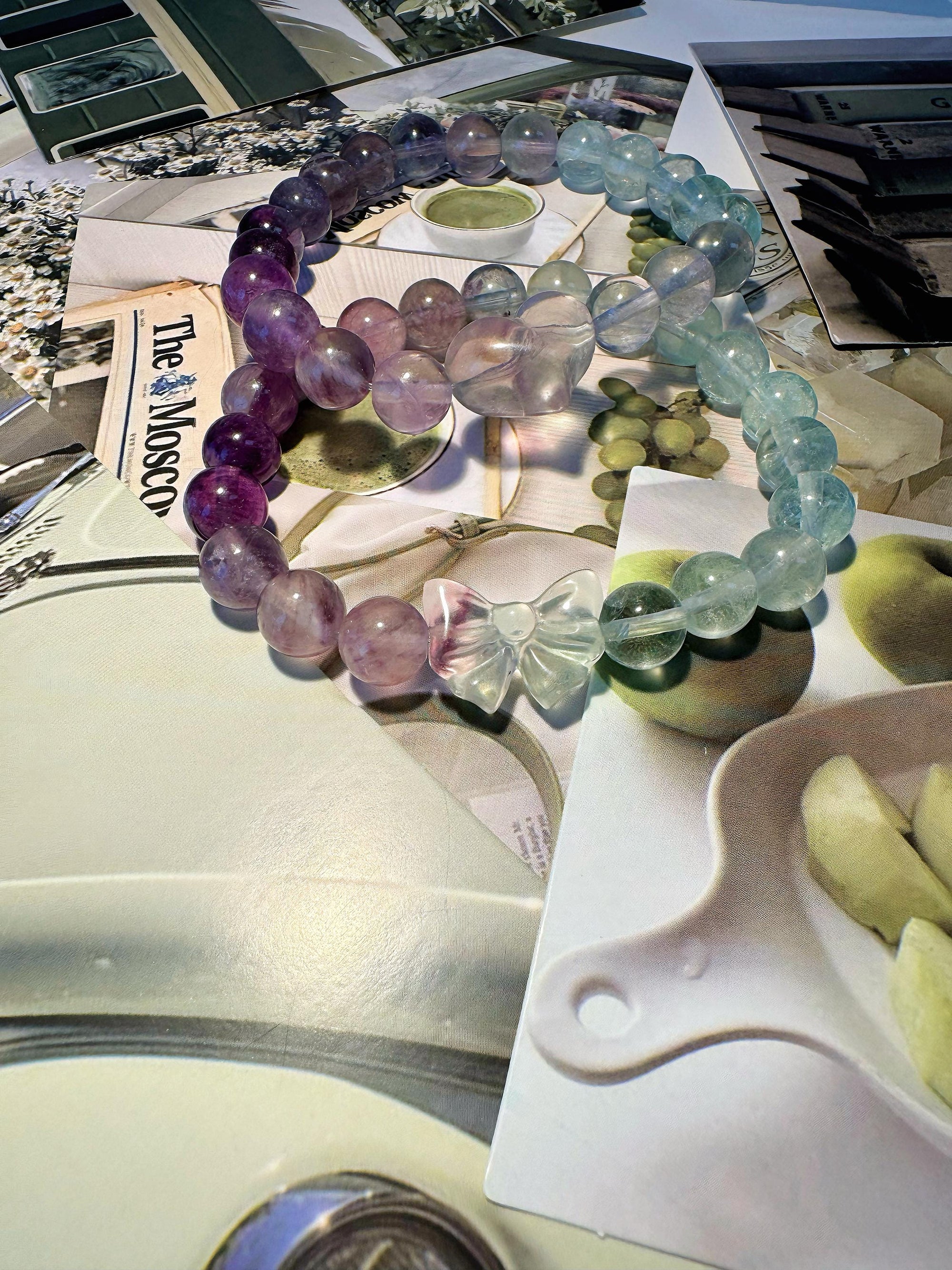 Fluorite Matching Bracelet Set, Couple and Friendship Jewelry, Choose Snowflake Heart or Bowtie Charms, Unique Crystal Gift for Loved Ones