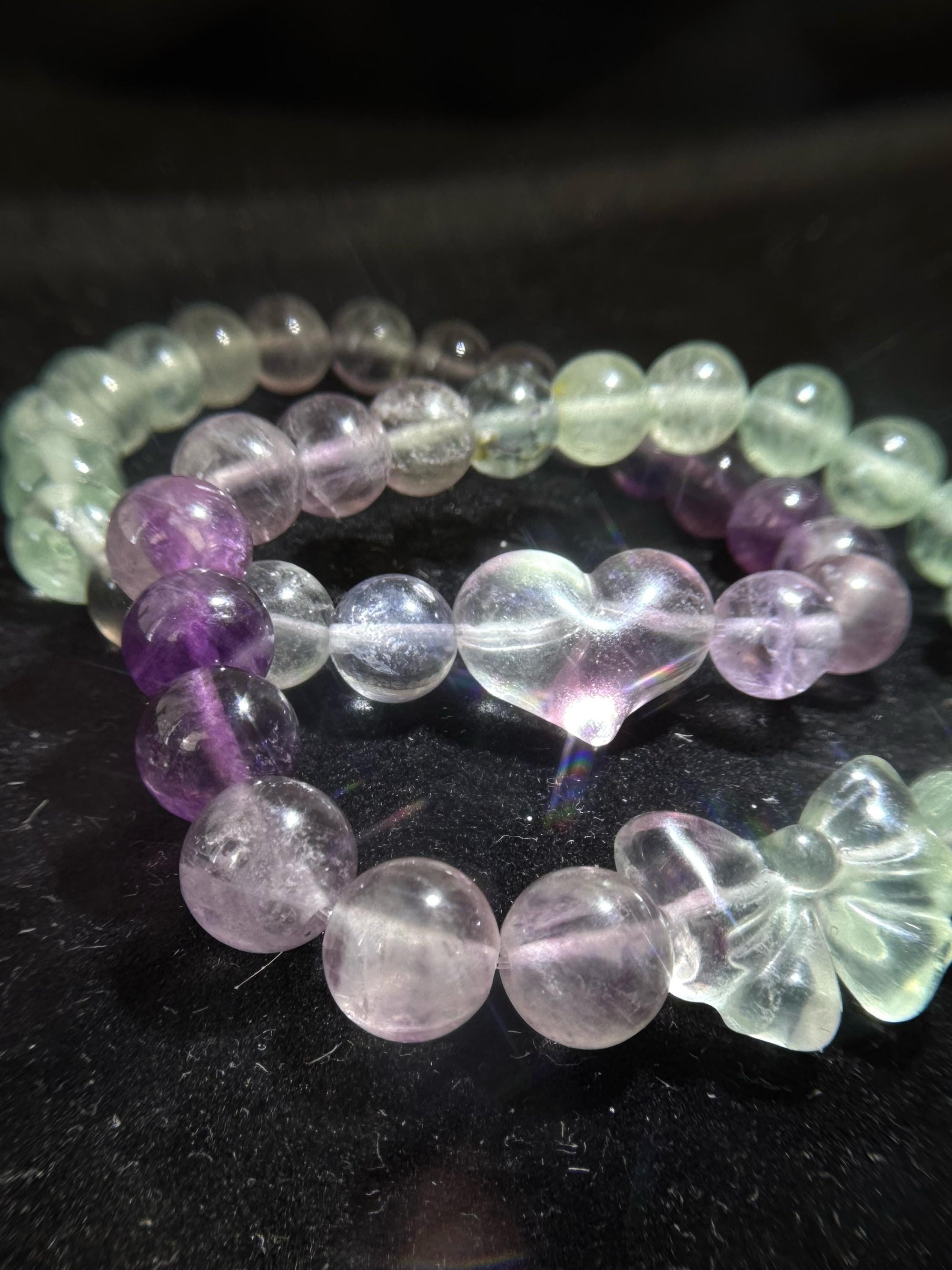 Fluorite Matching Bracelet Set, Couple and Friendship Jewelry, Choose Snowflake Heart or Bowtie Charms, Unique Crystal Gift for Loved Ones