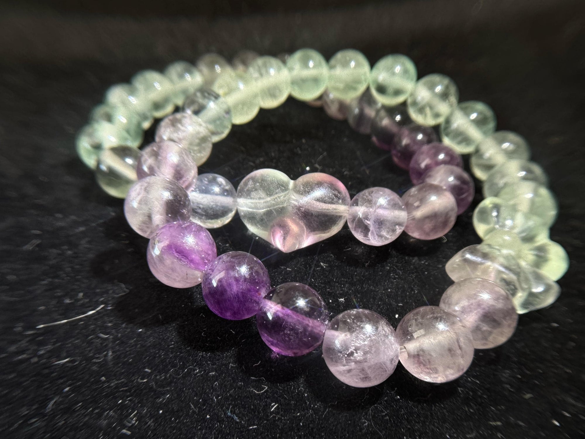 Fluorite Matching Bracelet Set, Couple and Friendship Jewelry, Choose Snowflake Heart or Bowtie Charms, Unique Crystal Gift for Loved Ones