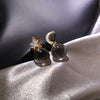 Celestial Moon Star Drop Earrings – Clear Quartz in Sterling Silver, Asymmetrical Pools of Light Design