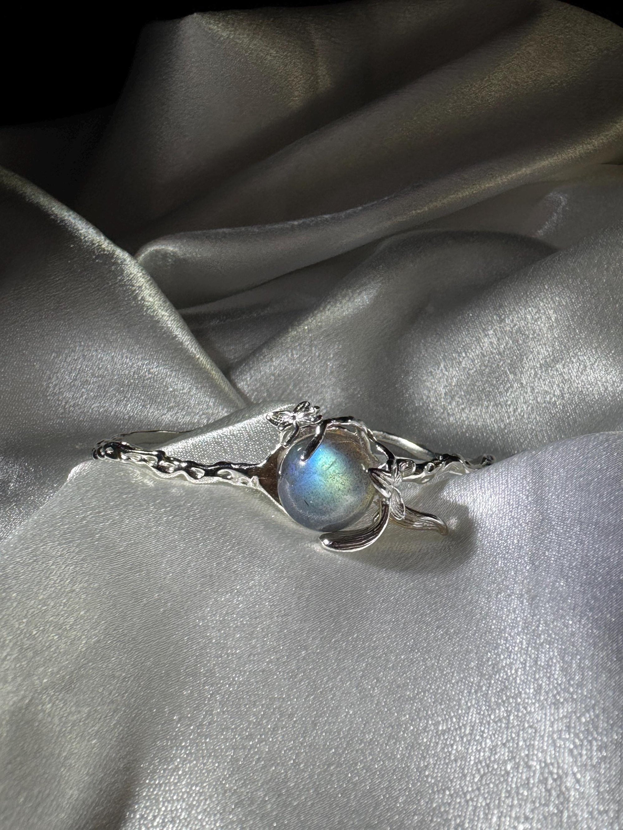 Labradorite Fidget Cuff Bracelet, Sterling Silver Crystal Bracelet, Relief Anxiety , Intuition & Grounding | Spiritual Gift for Her