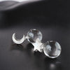 Celestial Moon Star Drop Earrings – Clear Quartz in Sterling Silver, Asymmetrical Pools of Light Design
