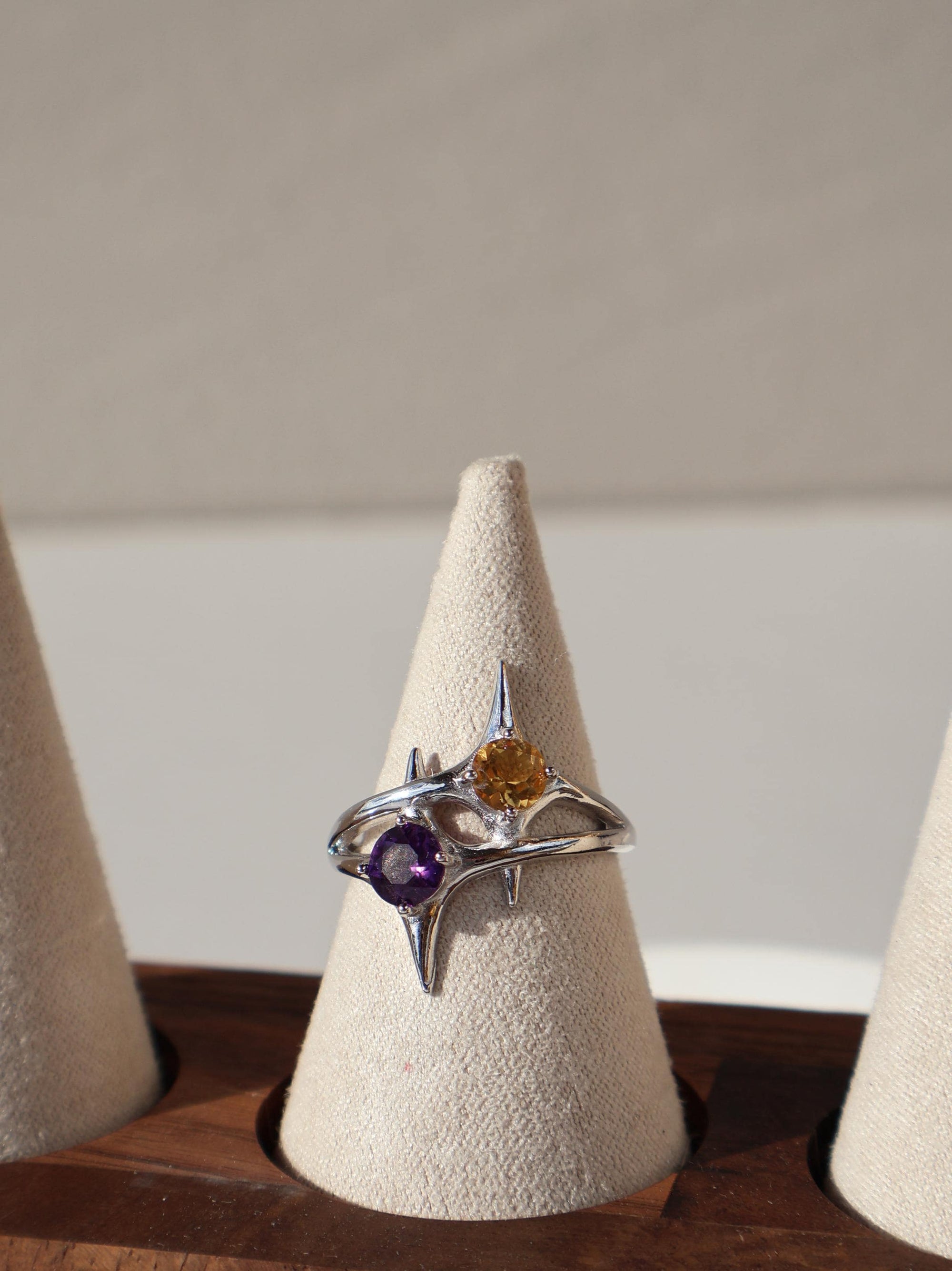 Amethyst & Citrine Star Ring – “Polaris”, Sterling Silver Y2K Jewelry, Shine Bold