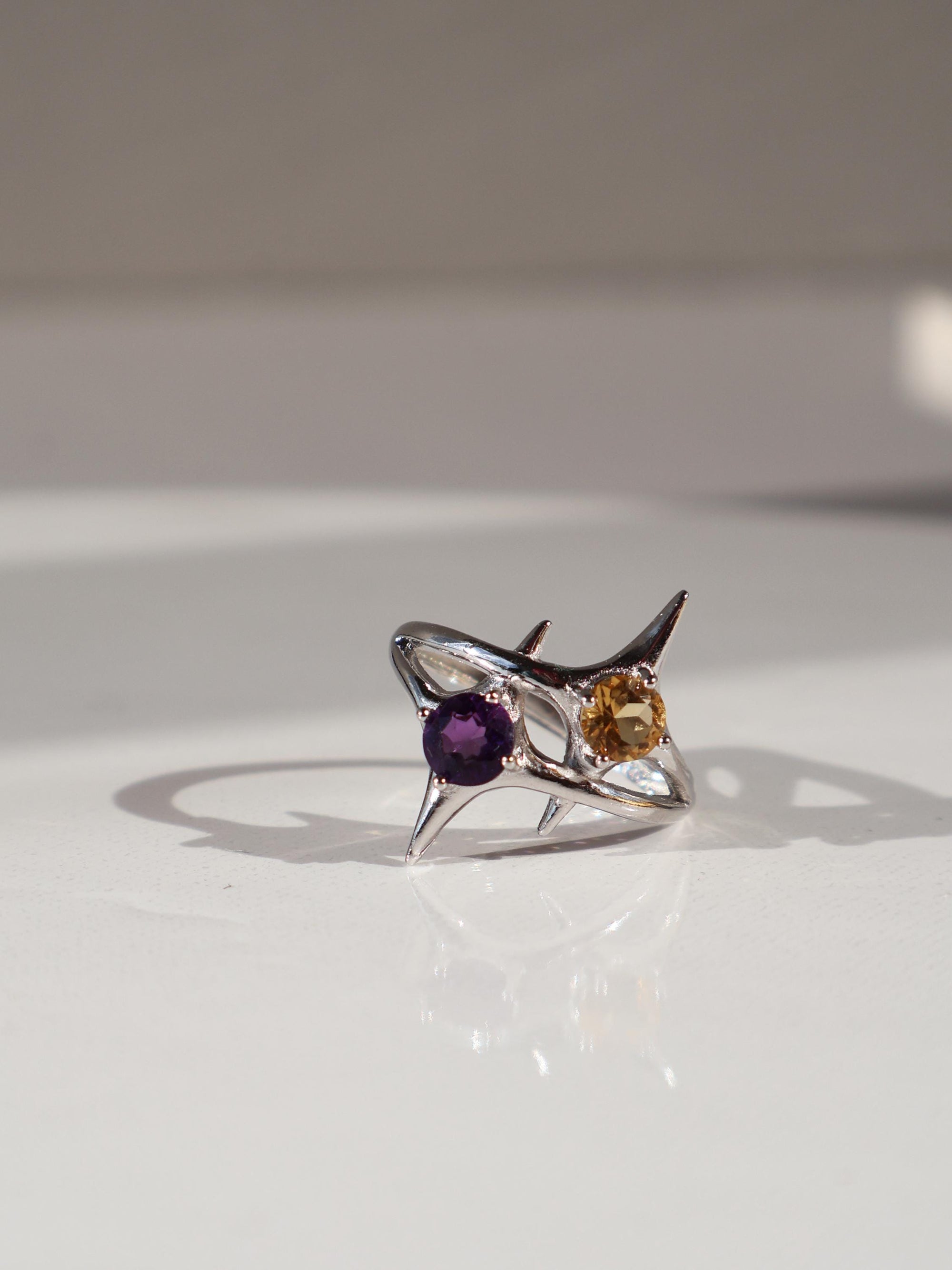 Amethyst & Citrine Star Ring – “Polaris”, Sterling Silver Y2K Jewelry, Shine Bold