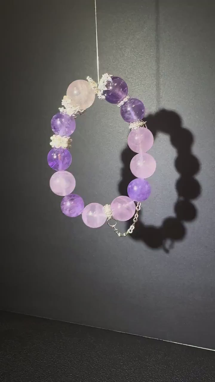 Rose Quartz & Amethyst Bracelet, Chakra Energy Healing Jewelry, Manifest Love, Intuition Boost, Mood Balance, Anxiety Relief Gift for Her
