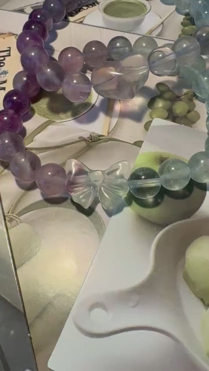 Fluorite Matching Bracelet Set, Couple and Friendship Jewelry, Choose Snowflake Heart or Bowtie Charms, Unique Crystal Gift for Loved Ones