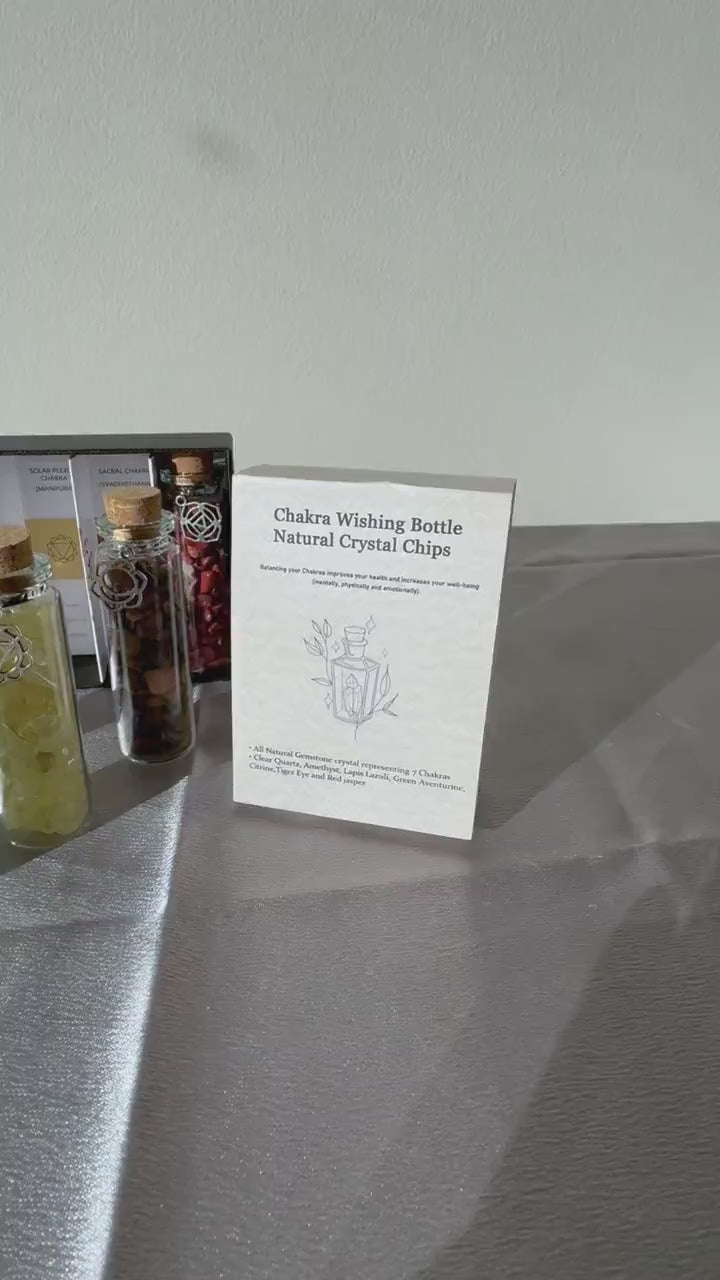 Seven Chakra Gift Set | Crystal Chip Jar Bottles | Energy Healing Manifest Kit | Meditation Intention Spell | Wishing Gemstone Bottles