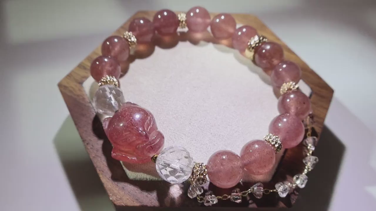 Crystal Fox Strawberry Quartz Bracelet, Love Attraction Jewelry, Relationship Boost and Emotional Healing, Spiritual Gift for Girlfriend
