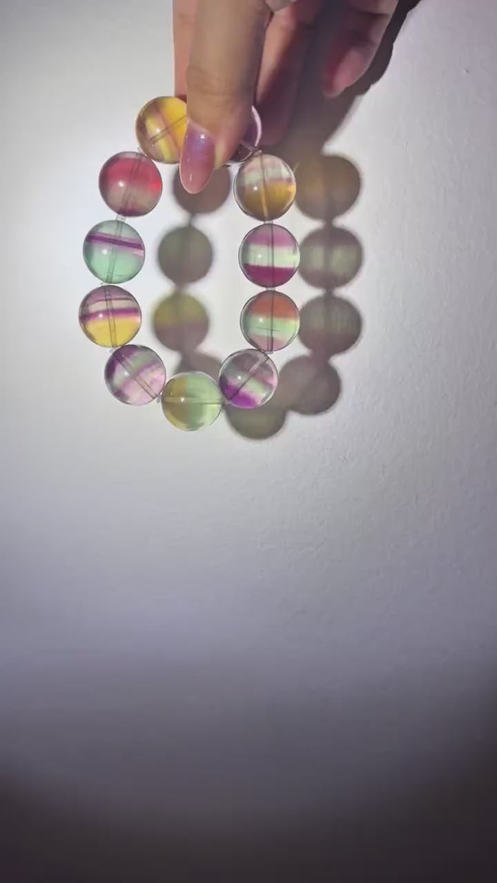 AAA+ Rainbow Fluorite Bracelet | April Birthstone Gift | Heart Chakra Healing Jewelry | Chunky Beads Bracelet | Unique Gift for Her