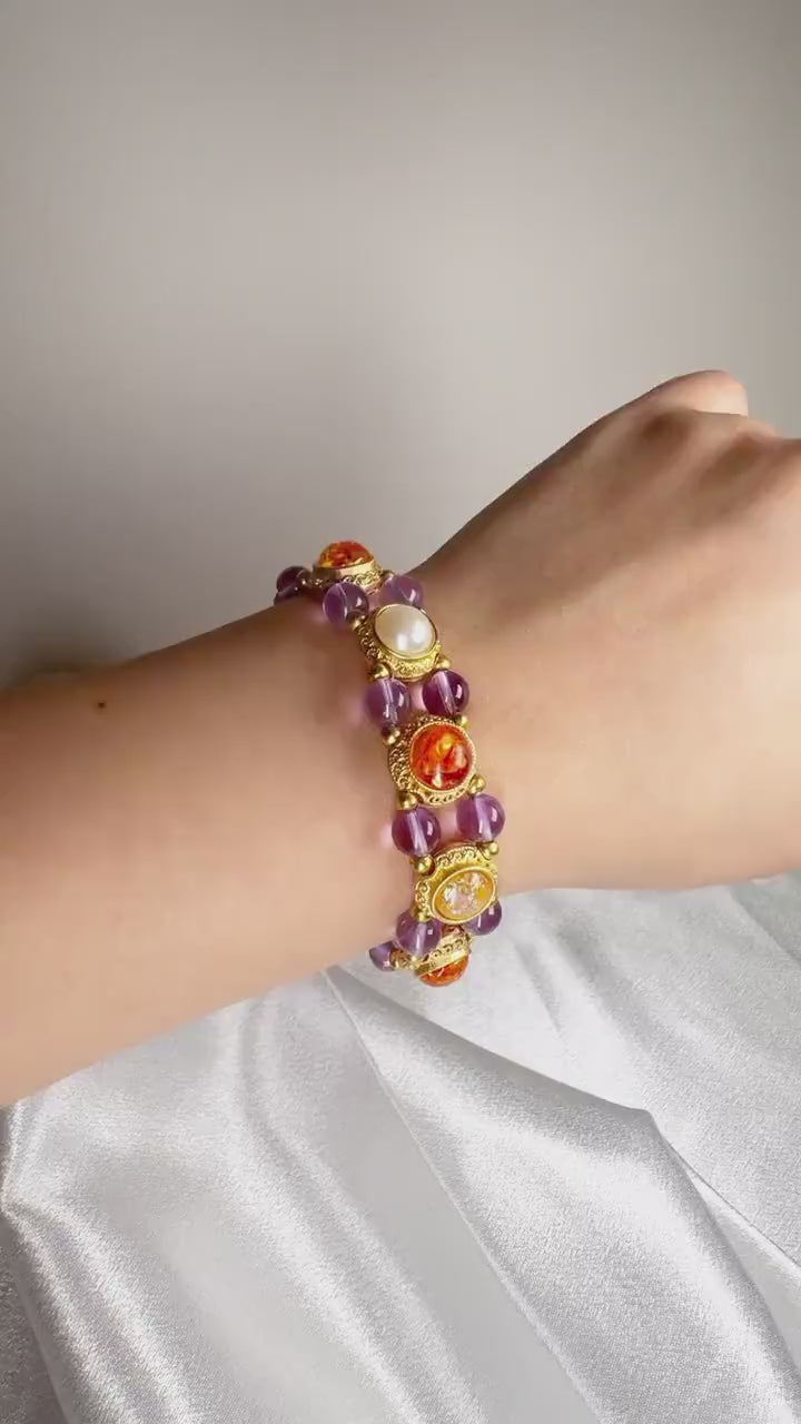 Layered Purple Pearl Bracelet | Handmade Glass Beads Jewelry | Romantic Double Strand Gift for Her
