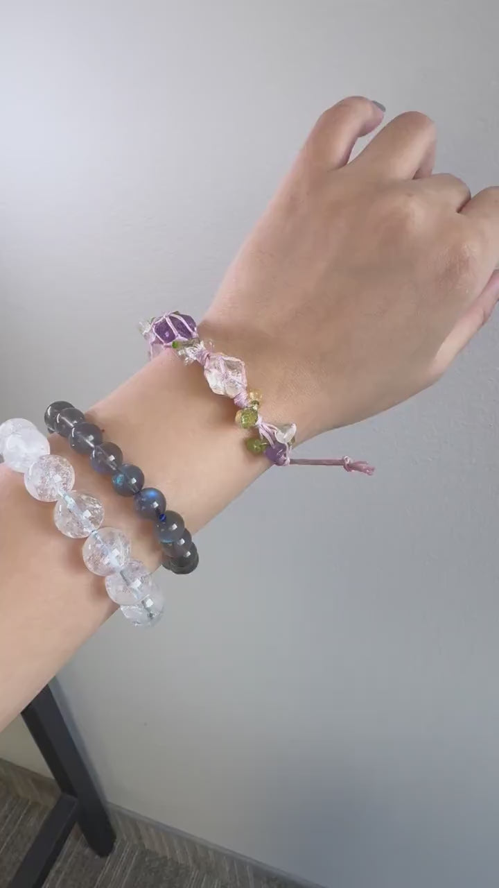 Macrame Braided Gemstone Bracelet | Raw Crystal Healing Jewelry | Floral Beaded Bracelet | Adjustable Boho Bracelet | Real Crystal Gift
